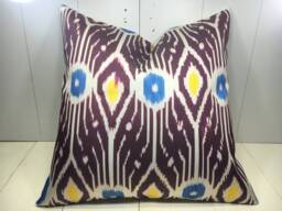 Silk Ikat Pillow Cover 24x24, Handwoven Accent - thumbnail 1