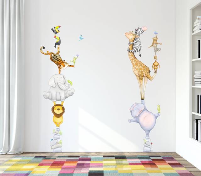 Safari Animal Stack Fabric Wall Decal, Nursery, Watercolour Decor, Jungle Art - image 1