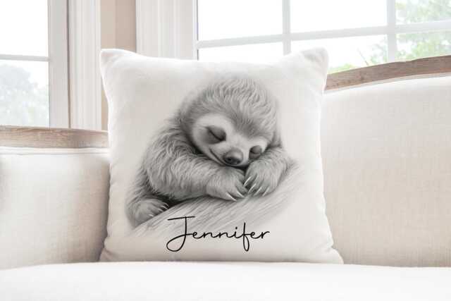 Personalised Sloth Cushion Custom Name Pillow, Lover Gift - image 1