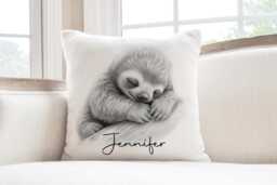 Personalised Sloth Cushion Custom Name Pillow, Lover Gift - thumbnail 1