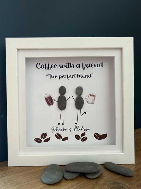 Coffee Best Friend, Friendship Pebble Art, Gift For Her, Bestie Birthday Gift, Lover Framed Print, Unique Gift - image 1