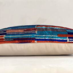 Blue Orange Ikat Lumbar Pillow Silk Velvet Cushion Cover - thumbnail 4