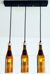 Industrial Light Fixture - Chandelier Ceiling Lamp Made From Amber Brown Bottles For Home, Bar & Kitchen Island