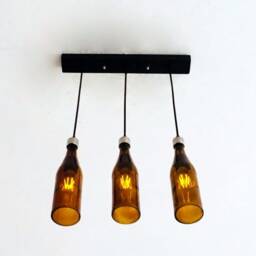 Industrial Light Fixture - Chandelier Ceiling Lamp Made From Amber Brown Bottles For Home, Bar & Kitchen Island - thumbnail 3
