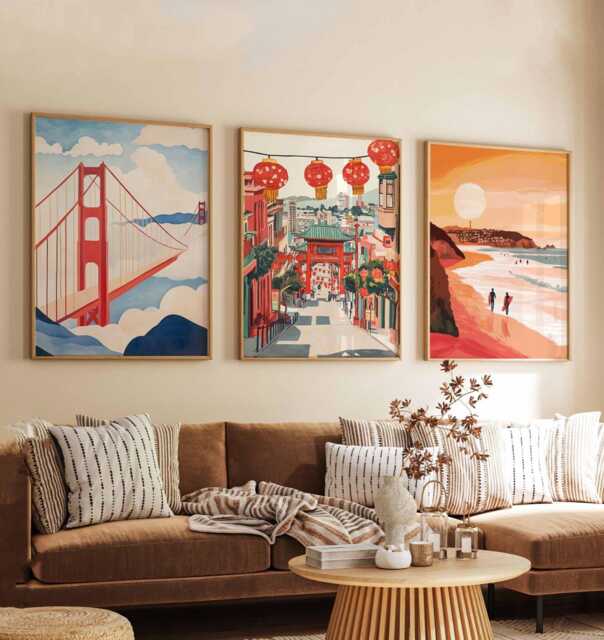 Set Of 3 San Francisco Posters, California Travel Prints, Usa City Wall Art Set, Golden Gate Decor, American Prints - image 1