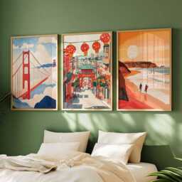 Set Of 3 San Francisco Posters, California Travel Prints, Usa City Wall Art Set, Golden Gate Decor, American Prints - thumbnail 2