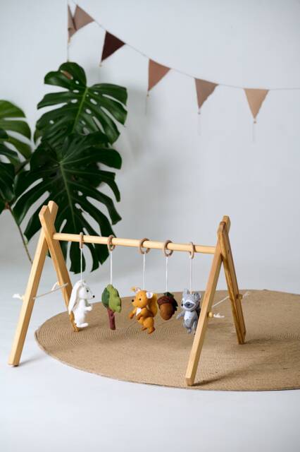 Baby Play Gym, Wooden Activity Forest Gym Toys, Woodland Hanging Baby New Mom Gift, Toys - image 1
