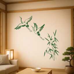 Cranes Birds Vinyl Wall Decal Bamboo Asian Style Home Room Decor Stickers Mural - #2814Di
