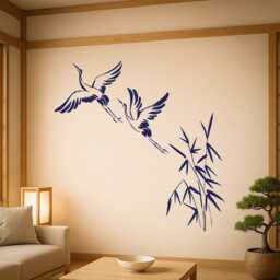 Cranes Birds Vinyl Wall Decal Bamboo Asian Style Home Room Decor Stickers Mural - #2814Di - thumbnail 2