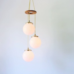 Falling Globes Chandelier, 3 White Glass Globe Spiral Pendant Lighting Fixture - thumbnail 2
