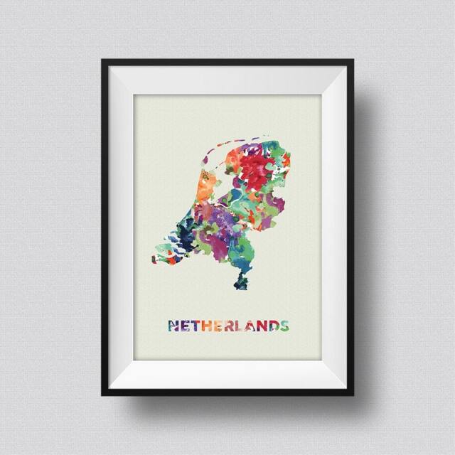 Netherlands Watercolor Map Art Print Ink Splash Poster Canvas