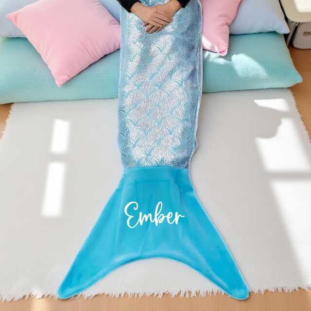 Personalised Mermaid Tail Blanket For Kids & Teens - Custom Name Blanket, Cosy Gift, Girls, Boys, Birthday, Christmas Present, Child Decor - image 1