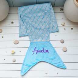 Personalised Mermaid Tail Blanket For Kids & Teens - Custom Name Blanket, Cosy Gift, Girls, Boys, Birthday, Christmas Present, Child Decor - thumbnail 2