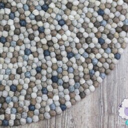 Trendy Grey-Black Pom Rug, Perfect For Bedrooms & Playrooms, Natural Color Woolen Felt Ball Kids Playroom Nursery Rugs - thumbnail 2