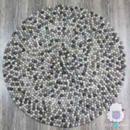 Trendy Grey-Black Pom Rug, Perfect For Bedrooms & Playrooms, Natural Color Woolen Felt Ball Kids Playroom Nursery Rugs - thumbnail 1