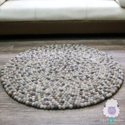 Trendy Grey-Black Pom Rug, Perfect For Bedrooms & Playrooms, Natural Color Woolen Felt Ball Kids Playroom Nursery Rugs - thumbnail 3