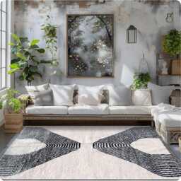 Moroccan Black & White Rug, Shag Custom Made Carpet, Large Area Berber Rug - thumbnail 3