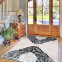 Moroccan Black & White Rug, Shag Custom Made Carpet, Large Area Berber Rug - thumbnail 2