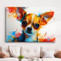 Chihuahua Abstract Paint Splash Pet Modern Painting Wall Art, Framed Canvas Poster Print, Home Kitchen Office Room Decor, Gifts - thumbnail 1