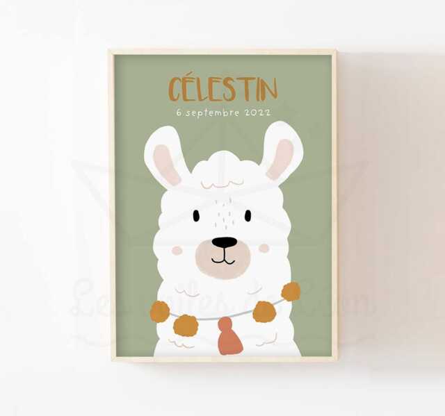 Personalized Boho Llama Poster, Baby Room Wall Decoration, Unisex Decorative Gift Idea For A Newborn - image 1