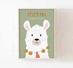 Personalized Boho Llama Poster, Baby Room Wall Decoration, Unisex Decorative Gift Idea For A Newborn - thumbnail 1