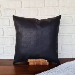 Mid Century Modern Pillow Cover Black & Yellow Faux Leather, 16x16 - thumbnail 4