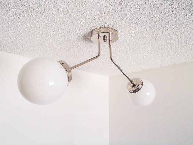 Nickel Flush Mount - Modern Ceiling Light Opal Globe Shades Bathroom Bedroom Lighting Twin Arm - image 1