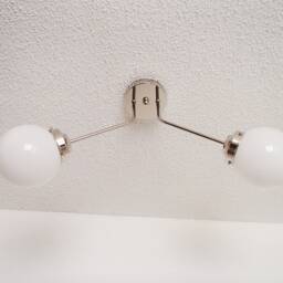 Nickel Flush Mount - Modern Ceiling Light Opal Globe Shades Bathroom Bedroom Lighting Twin Arm - thumbnail 2
