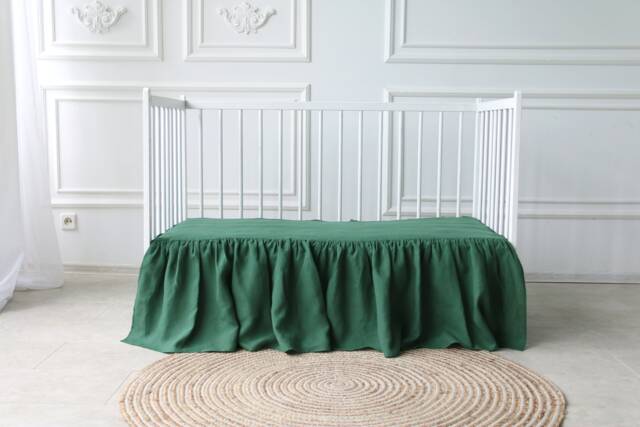 Green Crib Bed Skirt, Cot Bed Skirt, Ruffled Skirt For Baby Bed, Nursery Room Decor - image 1