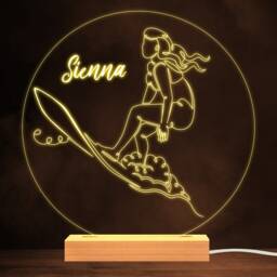 Female Surfing Sea Line Art Sports Fan Surfer Personalised Gift Night Light - Bedroom Lamp