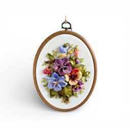 Pansies Wall Decor - Ribbon Embroidery Hoop Art - thumbnail 2