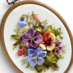 Pansies Wall Decor - Ribbon Embroidery Hoop Art - thumbnail 3
