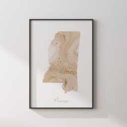 Mississippi Map Beige & Gold Wall Art Print - Us State Usa United States Of America - thumbnail 3