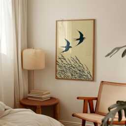Green Japanese Swallow Poster - Minimalist Bird Illustration Botanical Nature Art - thumbnail 3