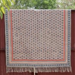 Handmade Block Printed Cotton Rug, Boho Geometric Dhurrie - thumbnail 3