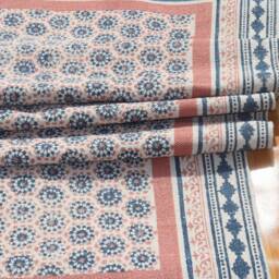 Handmade Block Printed Cotton Rug, Boho Geometric Dhurrie - thumbnail 2