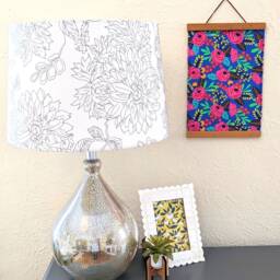 Floral Fabric Wall Hanging Blue & Pink Tapestry With Magnetic Wood Hangers - thumbnail 4