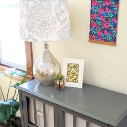 Floral Fabric Wall Hanging Blue & Pink Tapestry With Magnetic Wood Hangers - thumbnail 3