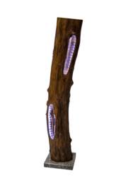 Led Light Black Locust Wooden Lamp, On A Stone Base, Floor Robinia, Home Decor, Reclaimed Wood - thumbnail 1