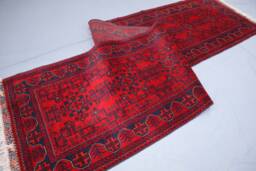 Red 13 Ft Runner Rug, Afghan Hand Knotted Veg Dyes Soft Wool Khal Mohammadi Bukhara Tribal Rug, Oriental Turkmen Long Hallway Runner - thumbnail 1