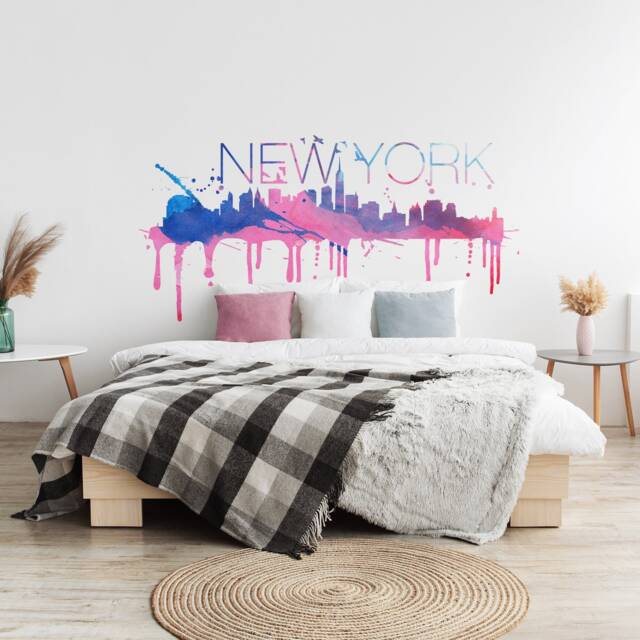 New York City Skyline Wall Art, Nyc Decor, Cityscape Decal, Office Travel Modern Urban Skunyskwatst - image 1