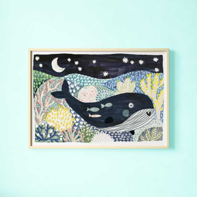 Whale Print - Ocean Underwater Sea Fish Whales Kids Nursery Decor Playroom Prints Baby Children Wall Art Illustration A4 A3 A2 A1 - image 1