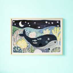 Whale Print - Ocean Underwater Sea Fish Whales Kids Nursery Decor Playroom Prints Baby Children Wall Art Illustration A4 A3 A2 A1 - thumbnail 1