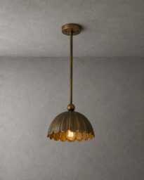 Antique Brass Scalloped Pendant Light - Vintage Farmhouse Hanging Lamp