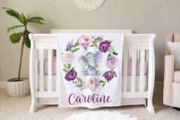 Purple Floral Elephant Safari Blanket Personalized Baby Gift Toddler Nursery Decor Birthday Theme
