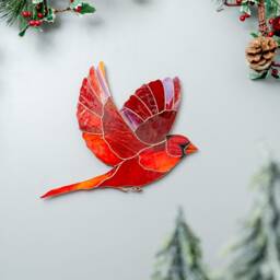 Red Cardinal Wall Hanging Stained Glass Bird Suncatcher Gift For Christmas Host Gift Housewarming Mother's Day Cozy Decor - thumbnail 3