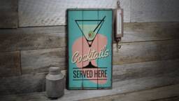 Cocktail Serving, Glass Decor, Fruit Drinks Day, Beach Fun Sign, Wooden Sale Wall Decor - Old Signs - thumbnail 1