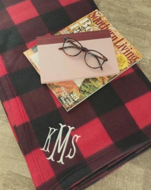 Monogrammed Fleece Blanket Personalized Plaid Throw, Cozy Home Decor - image 1