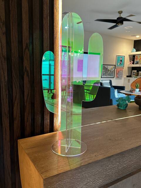 Iridescent Acrylic Cactus Sculpture Colorful Reflections, Living Room Decor - 30 Inch - image 1