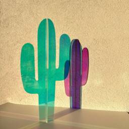 Iridescent Acrylic Cactus Sculpture Colorful Reflections, Living Room Decor - 30 Inch - thumbnail 3